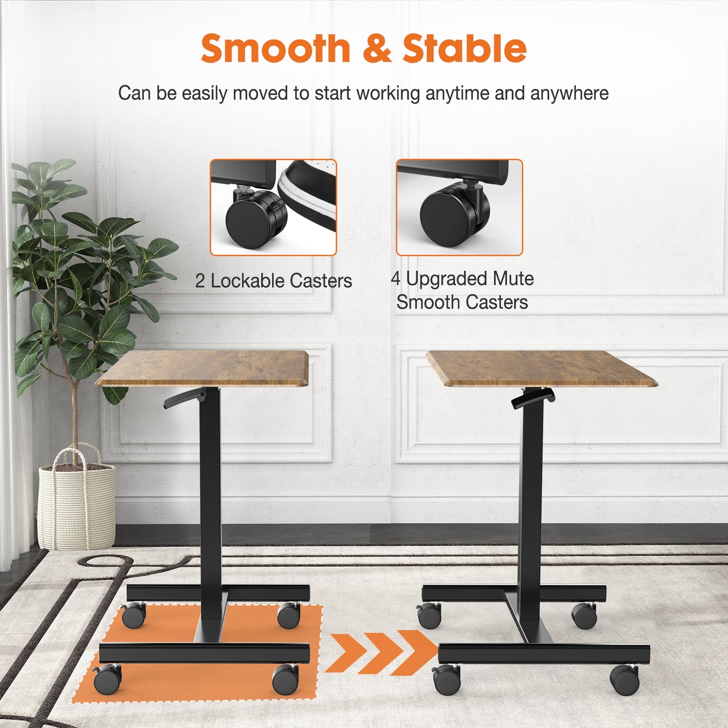 Adjustable Rolling Laptop Desk Cart - Mobile Standing Workstation for Home & Office
