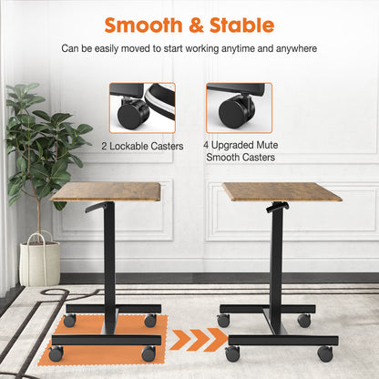 Adjustable Rolling Laptop Desk Cart - Mobile Standing Workstation for Home & Office