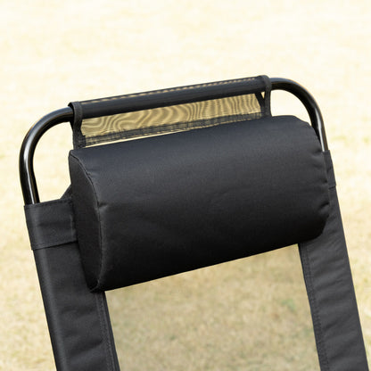 Folding Patio Dining Chairs Set of 2 - Outdoor Deck Chairs with Adjustable Sling Back & Headrest - Black