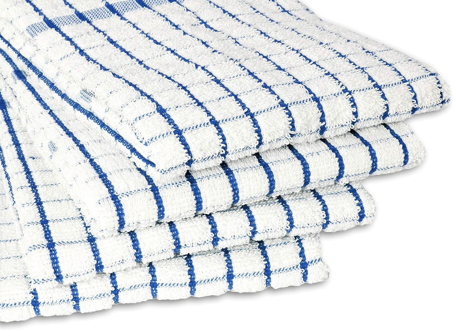 Kitchen Towels Set of 4 - Highly Absorbent, Super Soft Terry Cotton 20X28 Inch Dish Towels with Hanging Loop - Hand & Tea Towels for Cleaning & Drying Dishes (Blue)