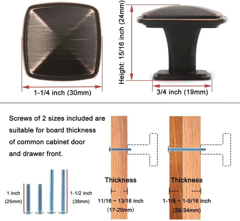 10 Pack Antique Brass Cabinet Knobs Brass Drawer Knobs K02 Square Single Hole Cabinet Pulls for Cabinets Drawer Dresser Cupboard Bedroom Closet Bathroom Vanity