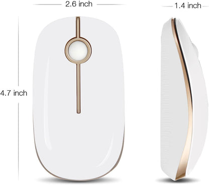 Wireless Mouse, 2.4G Slim Portable Computer Laptop Mouse with Nano Receiver Quiet Silent Optical Mice for Notebook, PC, Laptop, Computer-White and Gold