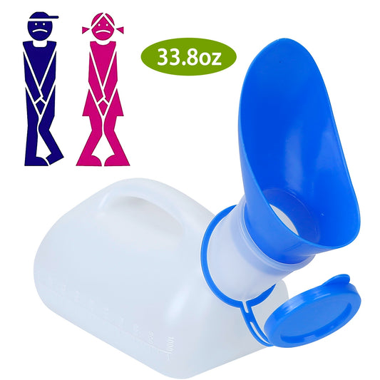 Portable Emergency Urinal Bottle - 1L Unisex Travel Toilet with Lid & Funnel for Car & Camping