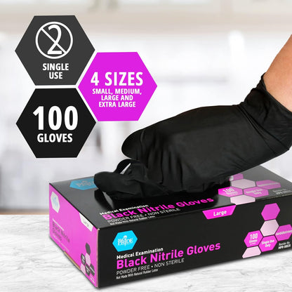 Black Medical Nitrile Gloves, Heavy Duty 5 Mil, Non-Latex, Powder-Free, Versatile for Healthcare, Tattoo, Food Handling (Small, 100-Count) Ultra-Strong 6 Mil Thick, Disposable