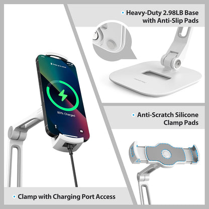 Multi-Angle Adjustable Tablet Stand, 360 Swivel Ipad Stand Aluminum Desk Mount Fits 4'-11" Tablets White