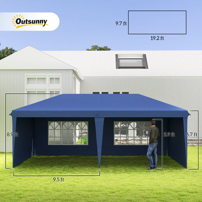 10' x 20' Pop Up Canopy Tent with 4 Sidewalls - Instant Gazebo Shelter with Carry Bag - Blue
