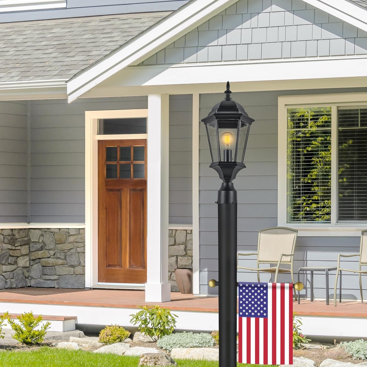 Oakmont Outdoor Lamp Post, Weather-Resistant, Powder-Coated Steel, Easy Installation, Plastic Cross-Arm, Black, 3 In. D X 80 In. H, 501817