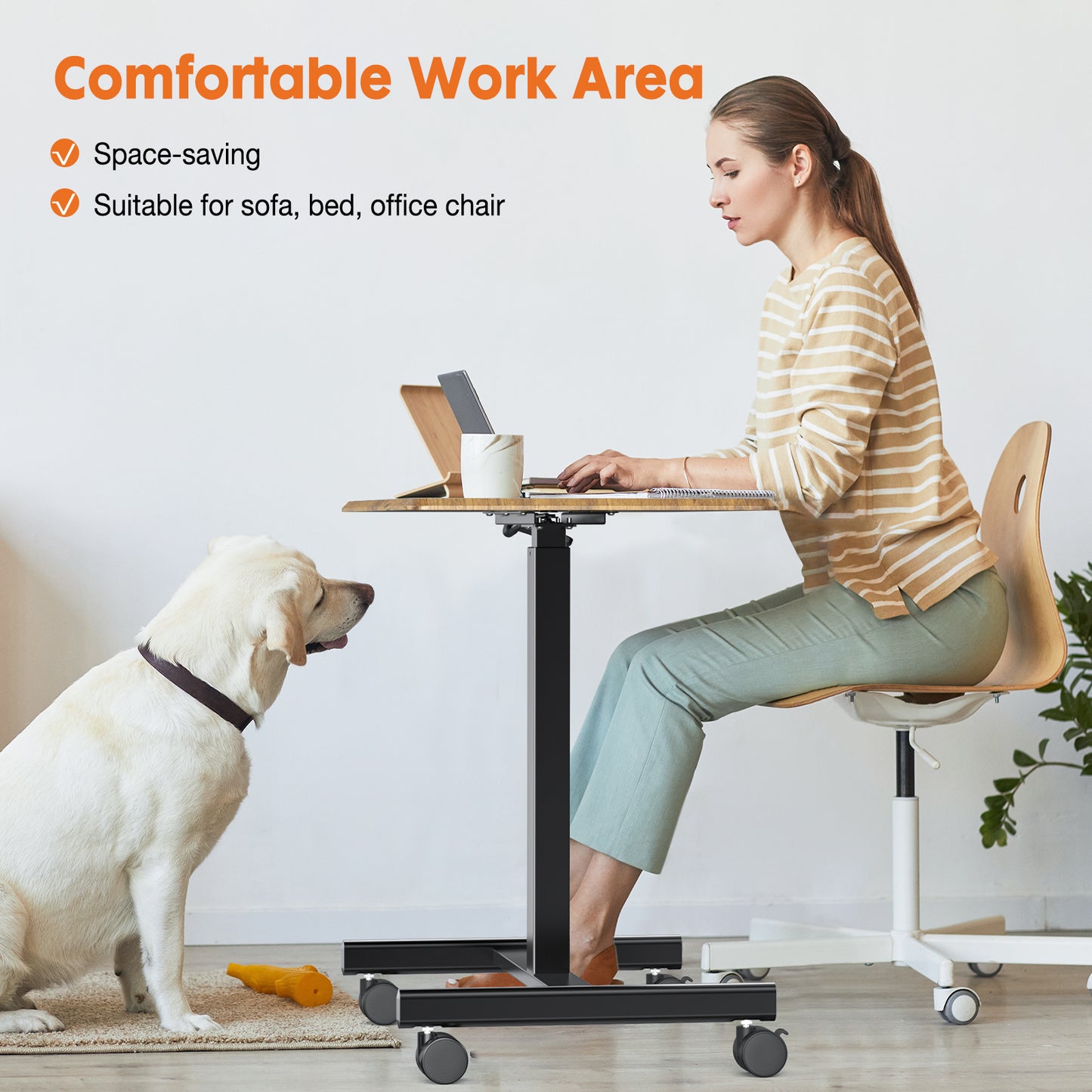 Adjustable Rolling Laptop Desk Cart - Mobile Standing Workstation for Home & Office