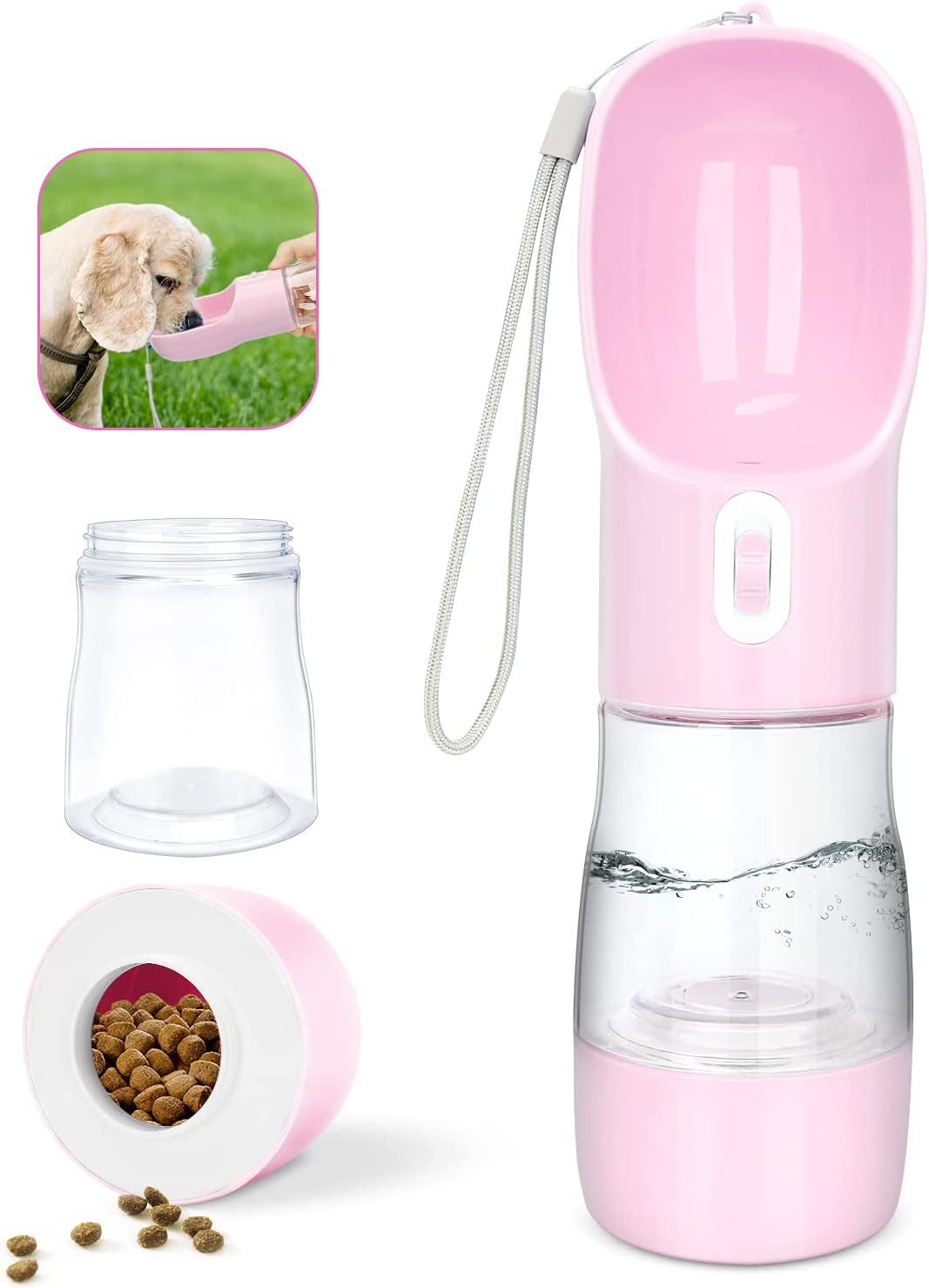 Dog Water Bottle & Food Dispenser, Portable, Leak-Proof, Lightweight, Easy to Clean, Perfect for Walking & Traveling