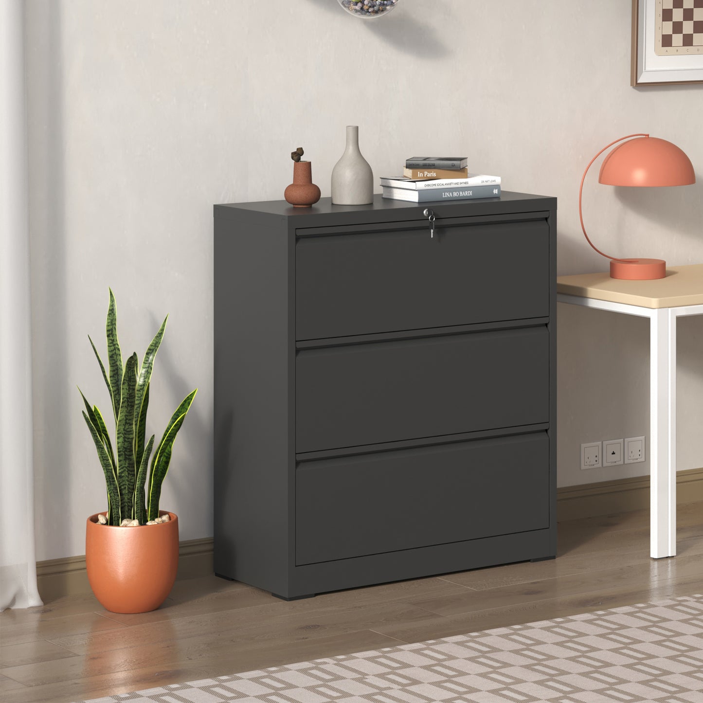 3-Drawer Lateral File Cabinet with Lock - Metal Filing Cabinet for Home Office