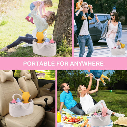 Baby Diaper Caddy, Nursery Storage Bin and Car Organizer for Diapers and Baby Wipes, Cotton Rope Diaper Basket Caddy, Changing Table Diaper Storage Caddy