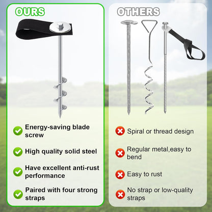 USA Ground Anchors Screw in Trampoline Anchors High Wind Tent Stakes Heavy Duty Ground Stakes Trampoline Stakes Anchor Kit Set of 4 Bonus 4 Strong Belt (Silver)