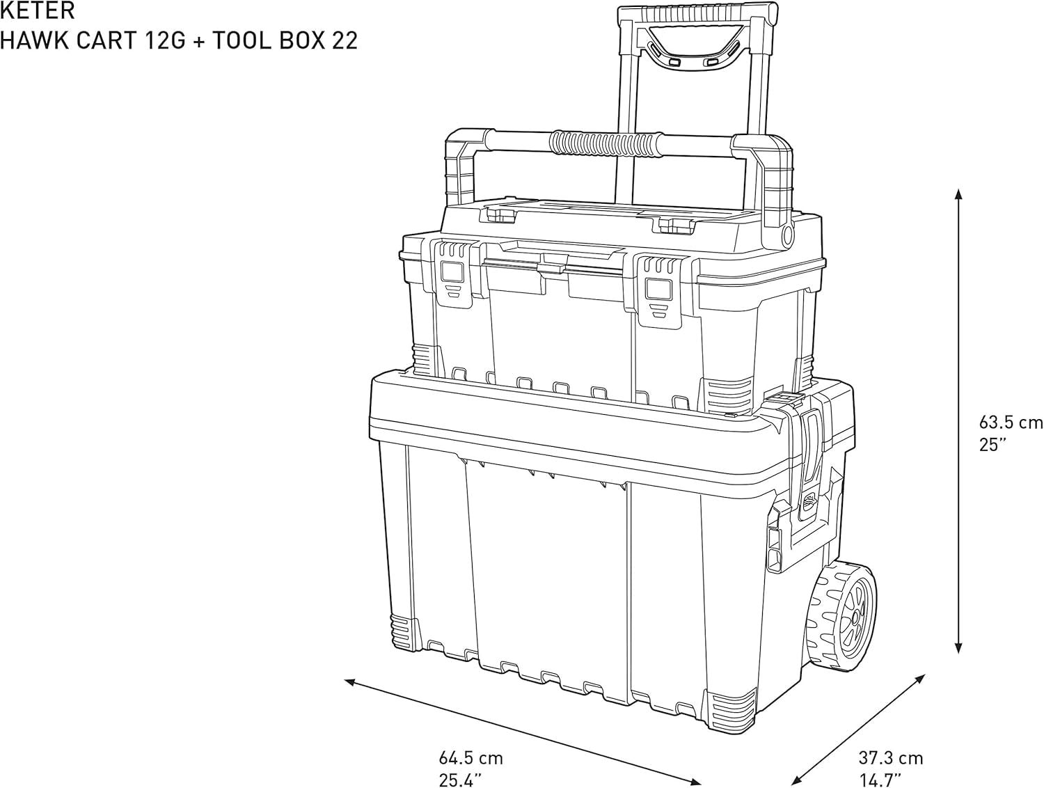 Mobile Hawk Cart and Stackable Tool Box System and Organizer with Telescopic Comfort Grip Handle - Perfect Organization and Storage Chest for Power Drill, Tape Measure, and Small Parts