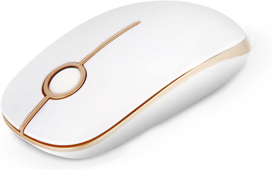 Wireless Mouse, 2.4G Slim Portable Computer Laptop Mouse with Nano Receiver Quiet Silent Optical Mice for Notebook, PC, Laptop, Computer-White and Gold