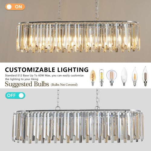 Modern Oval Crystal Chandelier - Luxury Pendant Light Fixture for Dining Room & Living Room