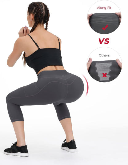 Anti-Nail Leggings for Women, Non-See-Through Yoga Pants with Phone Pockets, Tummy Control Full-Length/Capri Tights