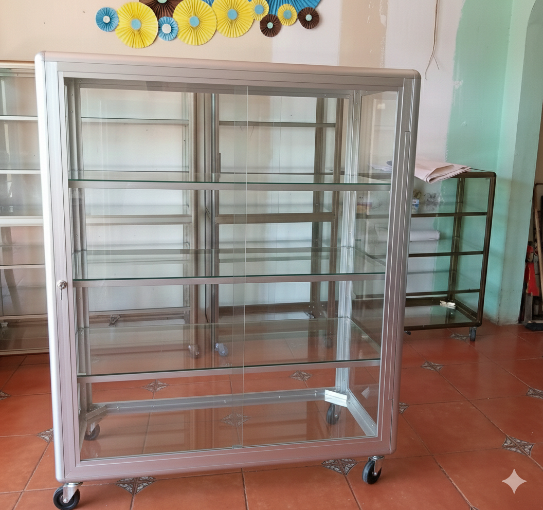 Vitrina Exhibidora de Aluminio 160x60cm - 6 Compartimentos para Hogar y Negocios
