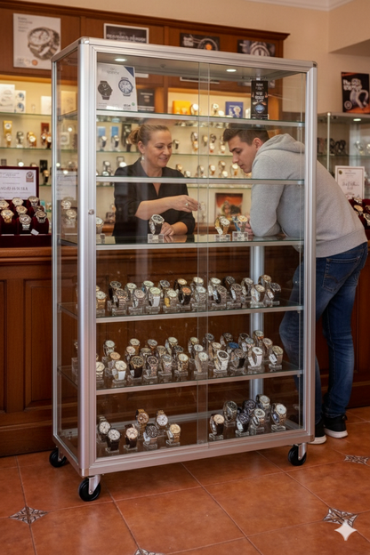 Vitrina Exhibidora de Aluminio 160x80cm - 6 Compartimentos Puertas Corredizas