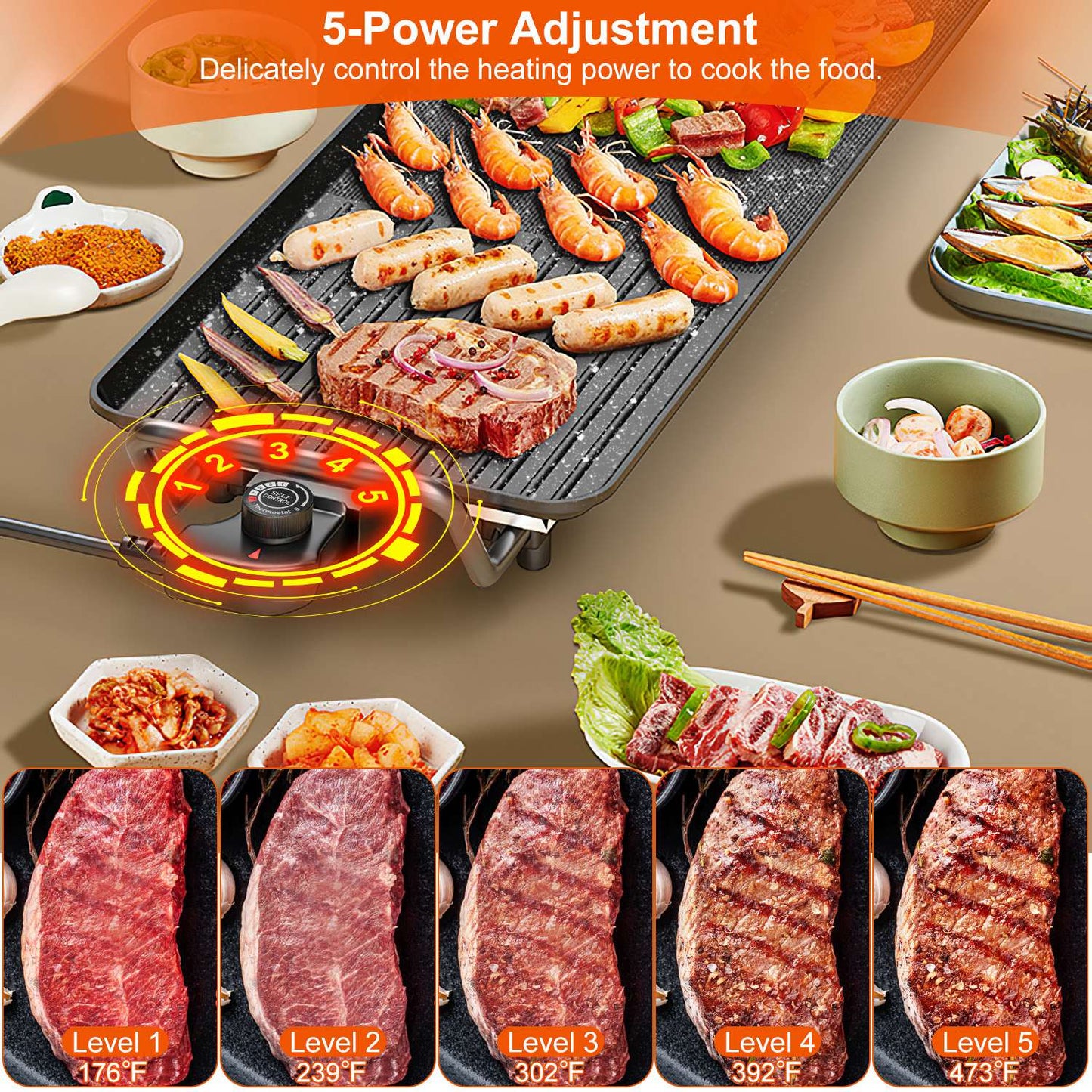 Electric BBQ Grill Griddle - Non-Stick Hot Plate for Indoor & Outdoor Cooking