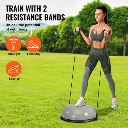 BOSU Ball Balance Trainer 23 Inch - Half Exercise Ball with Resistance Bands for Core, Stability & Yoga - 660lbs Gray