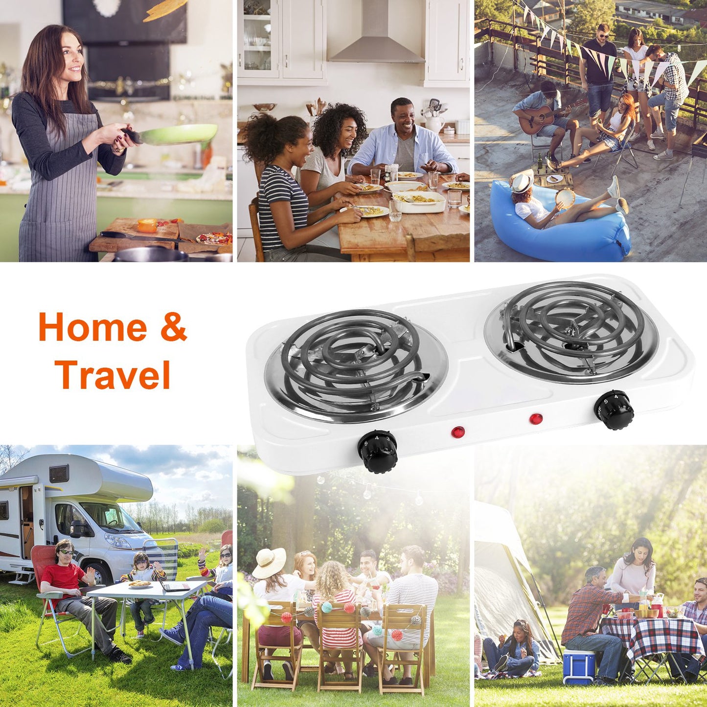 Placa calefactora eléctrica de doble quemador - Estufa portátil de encimera de 2000 W con 5 configuraciones de temperatura