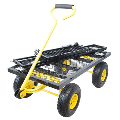 Heavy Duty Steel Garden Cart - 4-Wheel Utility Wagon with Swivel Handle & Detachable Sides