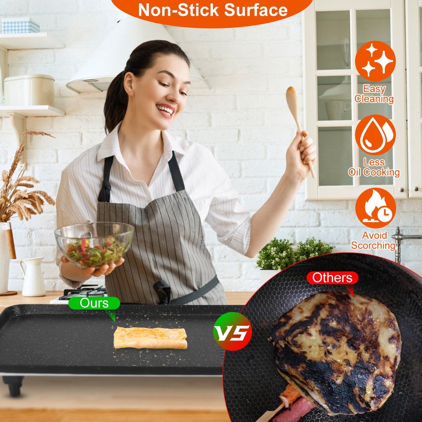 Electric BBQ Grill Griddle - Non-Stick Hot Plate for Indoor & Outdoor Cooking