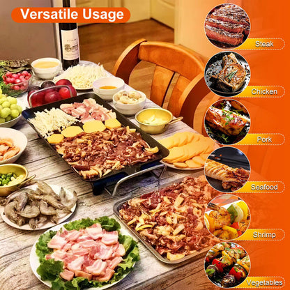 Electric BBQ Grill Griddle - Non-Stick Hot Plate for Indoor & Outdoor Cooking