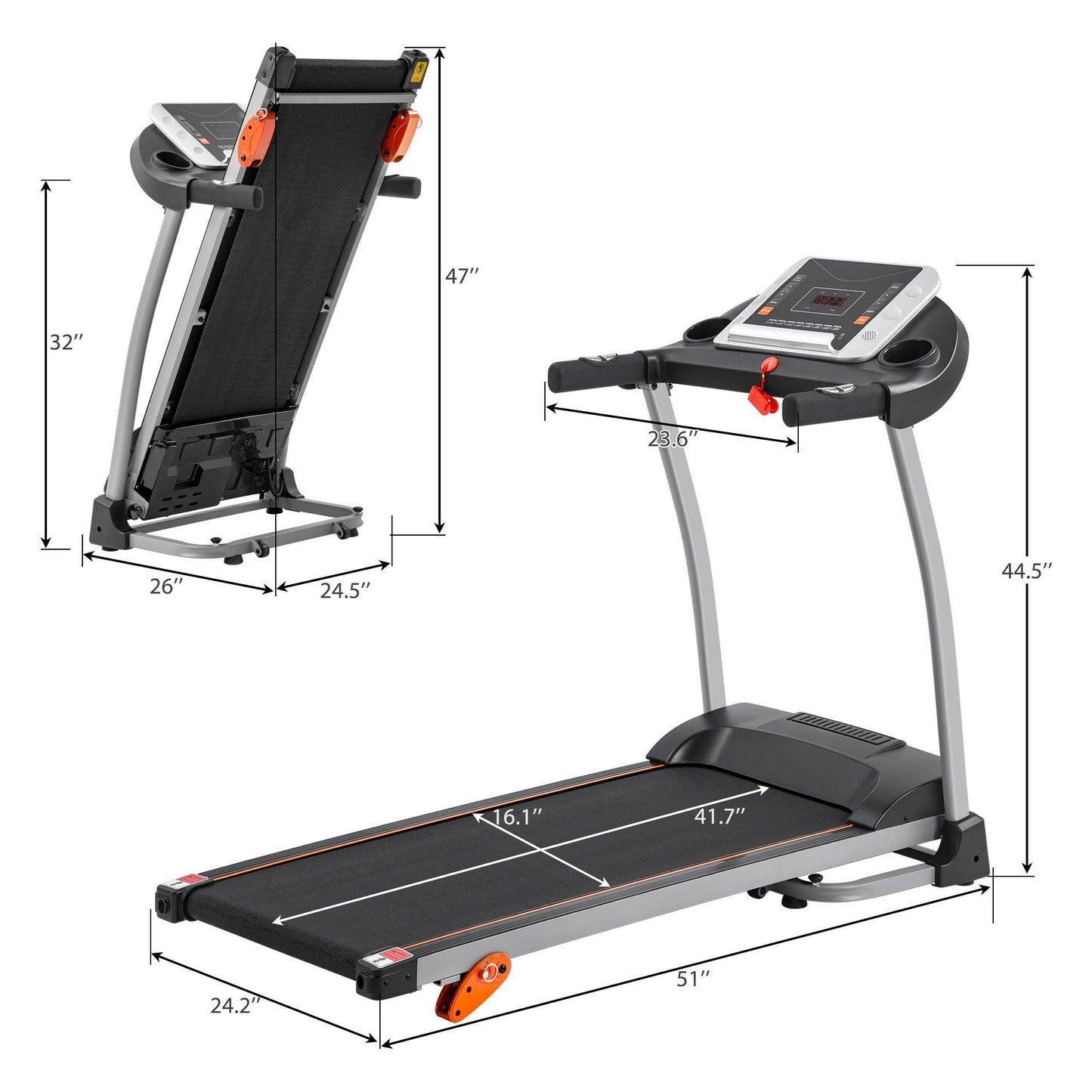 1.5HP Folding Treadmill - Electric Running & Walking Machine for Home Gym
