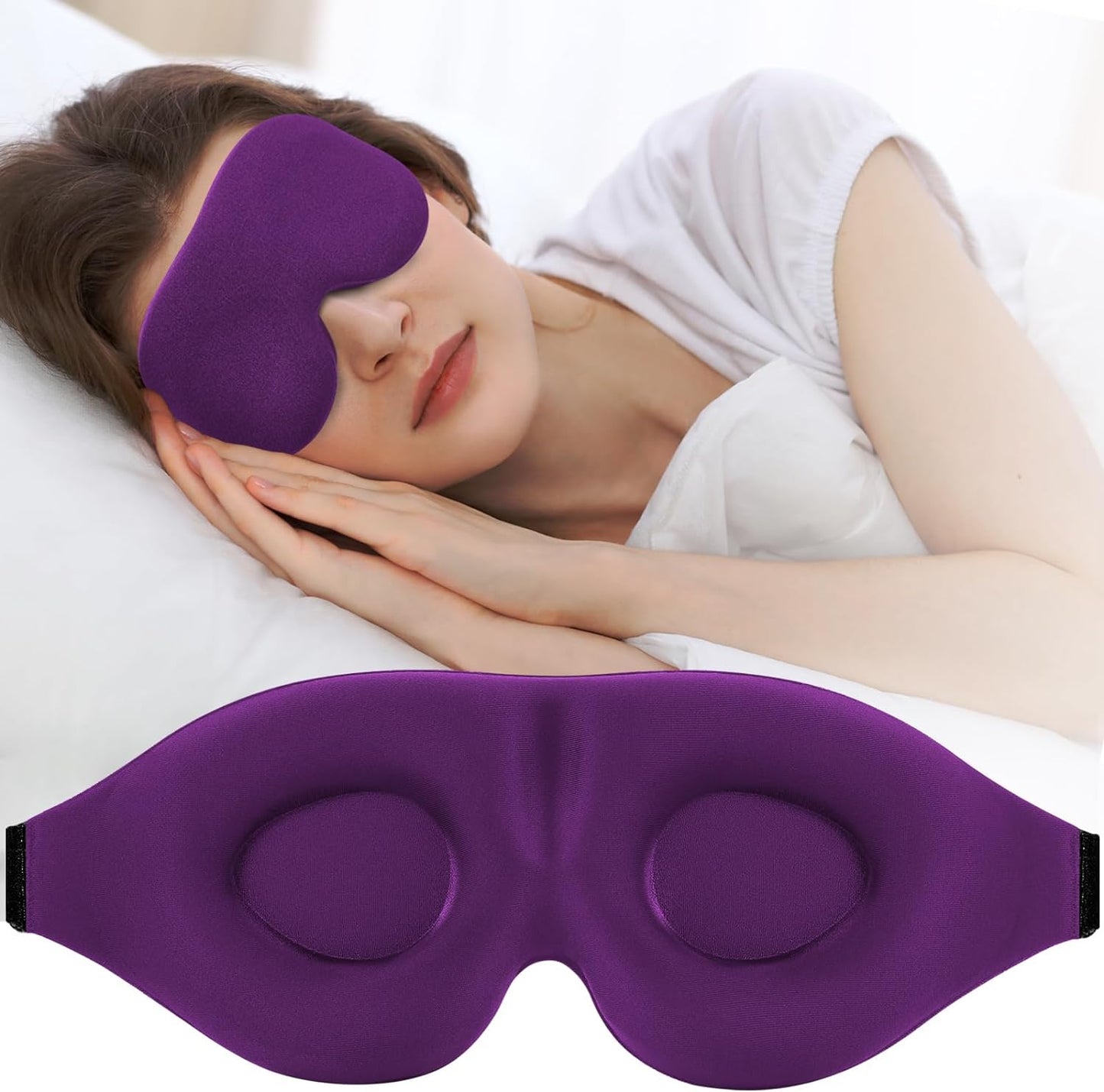 Sleep Mask for Side Sleeper, Light Blocking Sleeping Eye Mask for Women Men, 3D Contoured Cup Night Blindfold, Luxury Eye Cover Eyeshade with Adjustable Strap for Travel, Nap, Purple