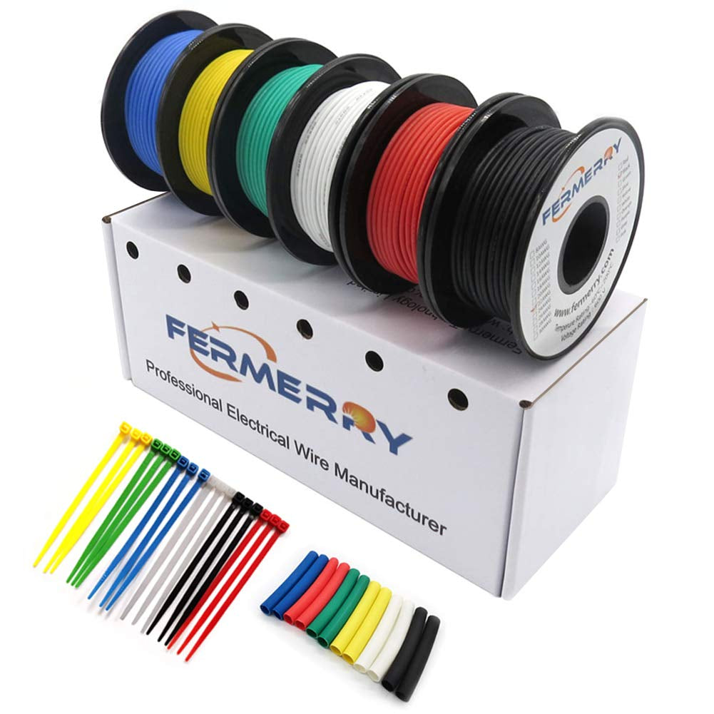 14 AWG Stranded Wire Spool 5Ft Each 6 Colors Flexible 14 Gauge Silicone Hook up Wire Kit Electrical Tinned Copper Wire