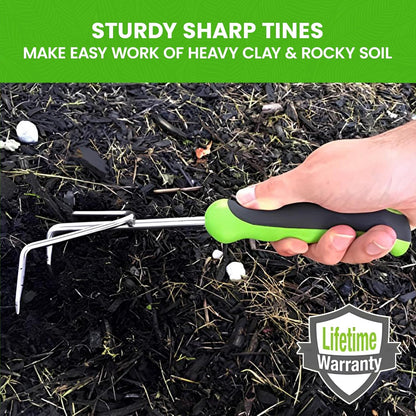 Garden Guru Hand Cultivator Rake Tiller Tool - Stainless Steel for Ultimate Strength - Rust Resistant - Ergonomic Handle - Great for Gardening Cultivating Loosening Weeding