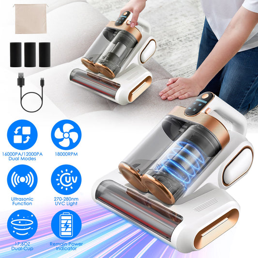 Mattress Vacuum Cleaner 16KPa - UV-C Light Handheld Bed Vacuum with HEPA Filter