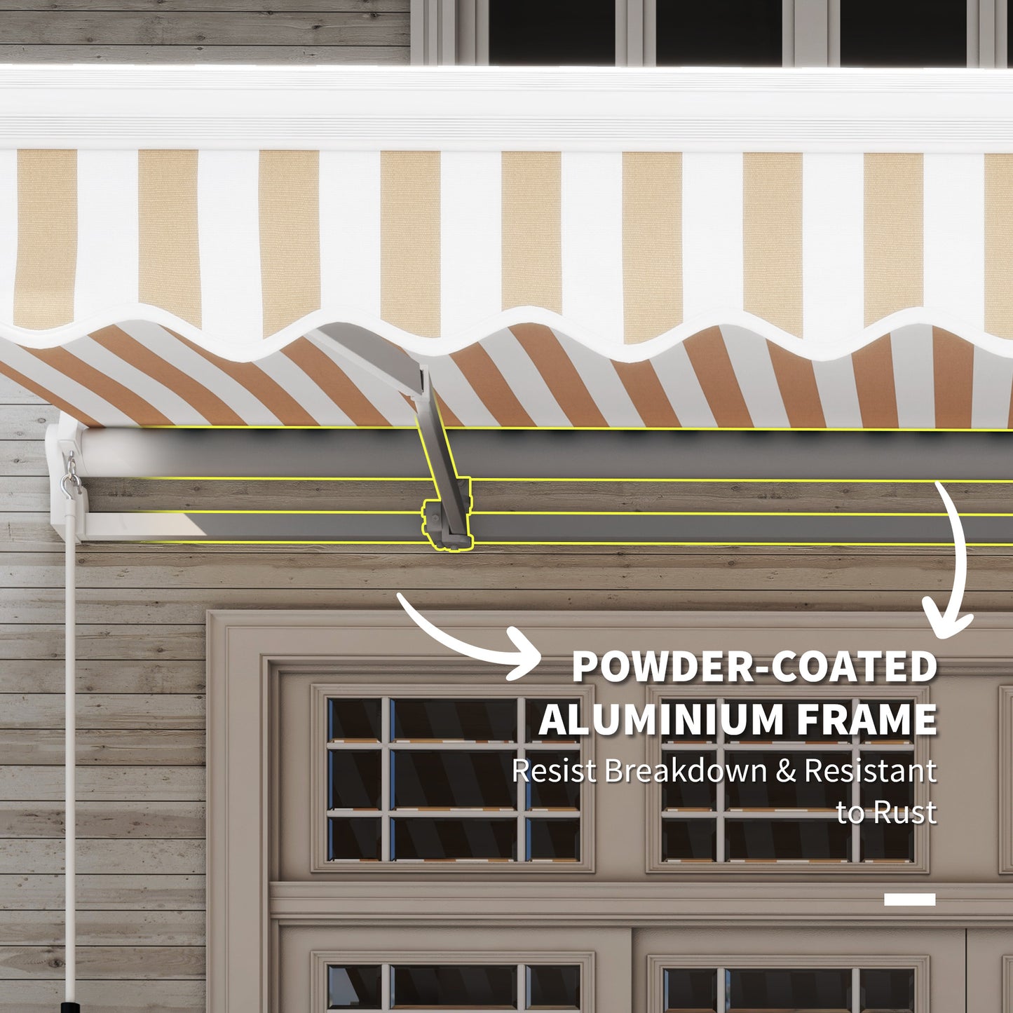 13' x 8' Retractable Awning - Manual Patio Sunshade Shelter for Deck, Balcony & Yard - Beige Stripes