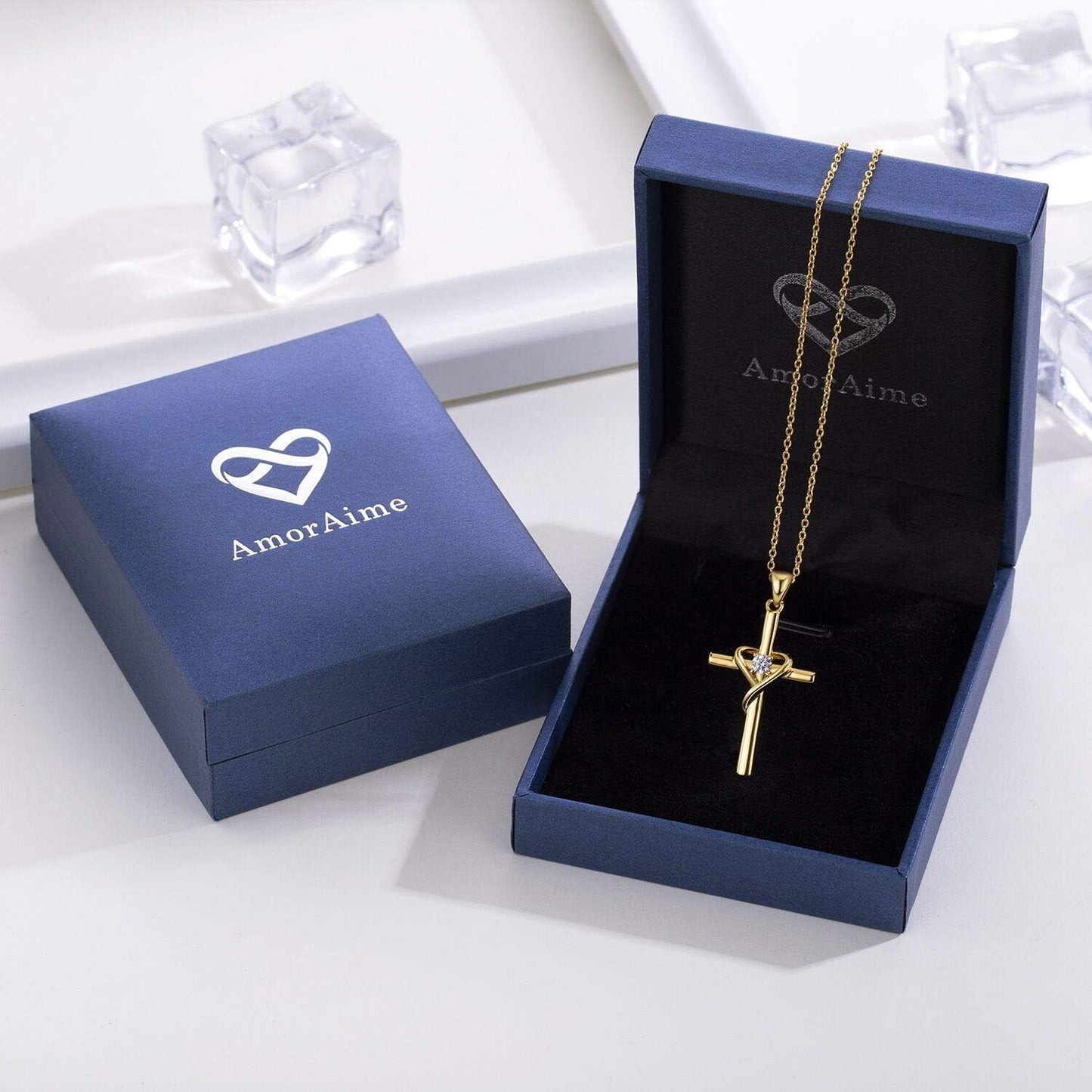 925 Sterling Silver Cross Necklace for Women Men 14K Gold Plated 5A CZ Birthstone Necklaces for Holiday