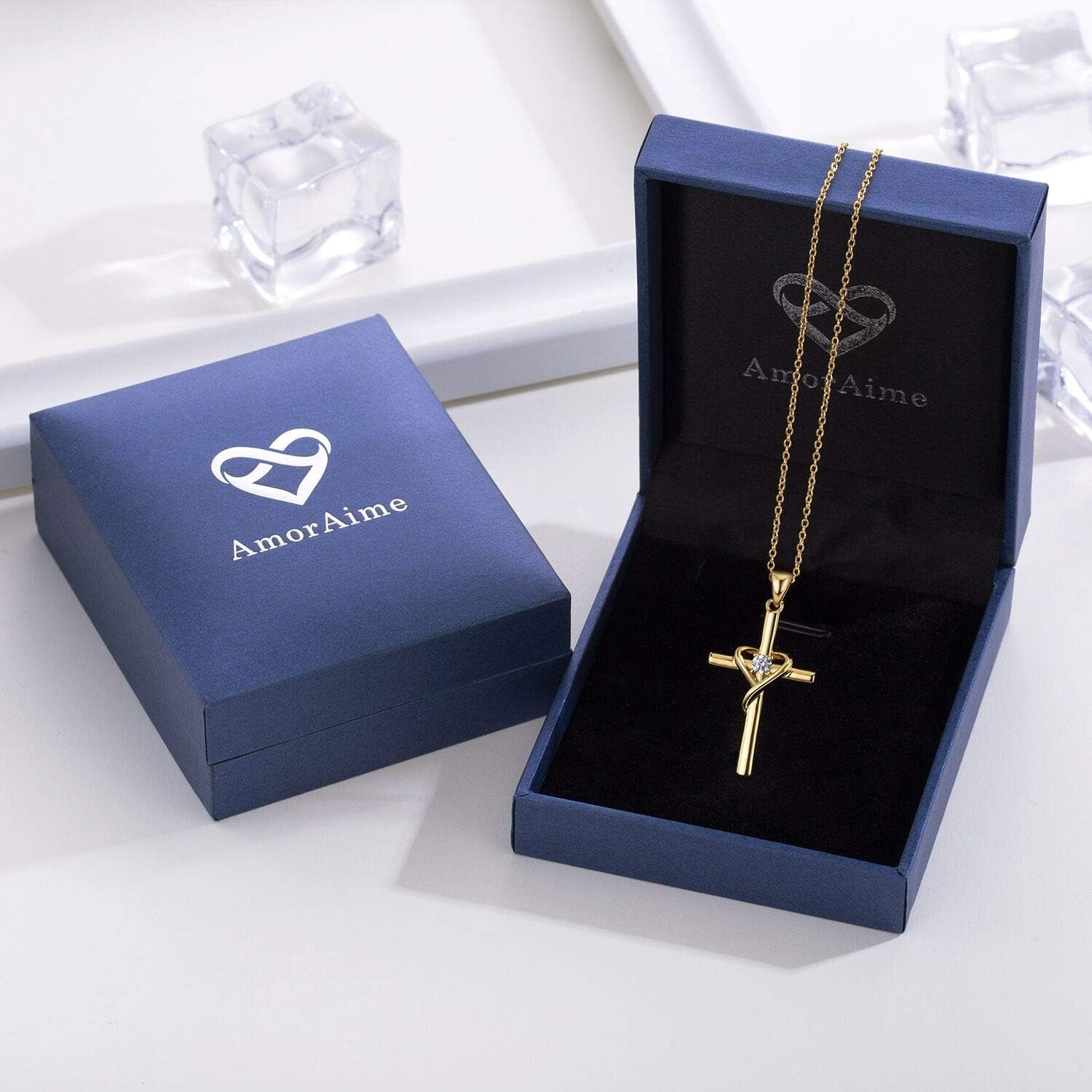 925 Sterling Silver Cross Necklace for Women Men 14K Gold Plated 5A CZ Birthstone Necklaces for Holiday