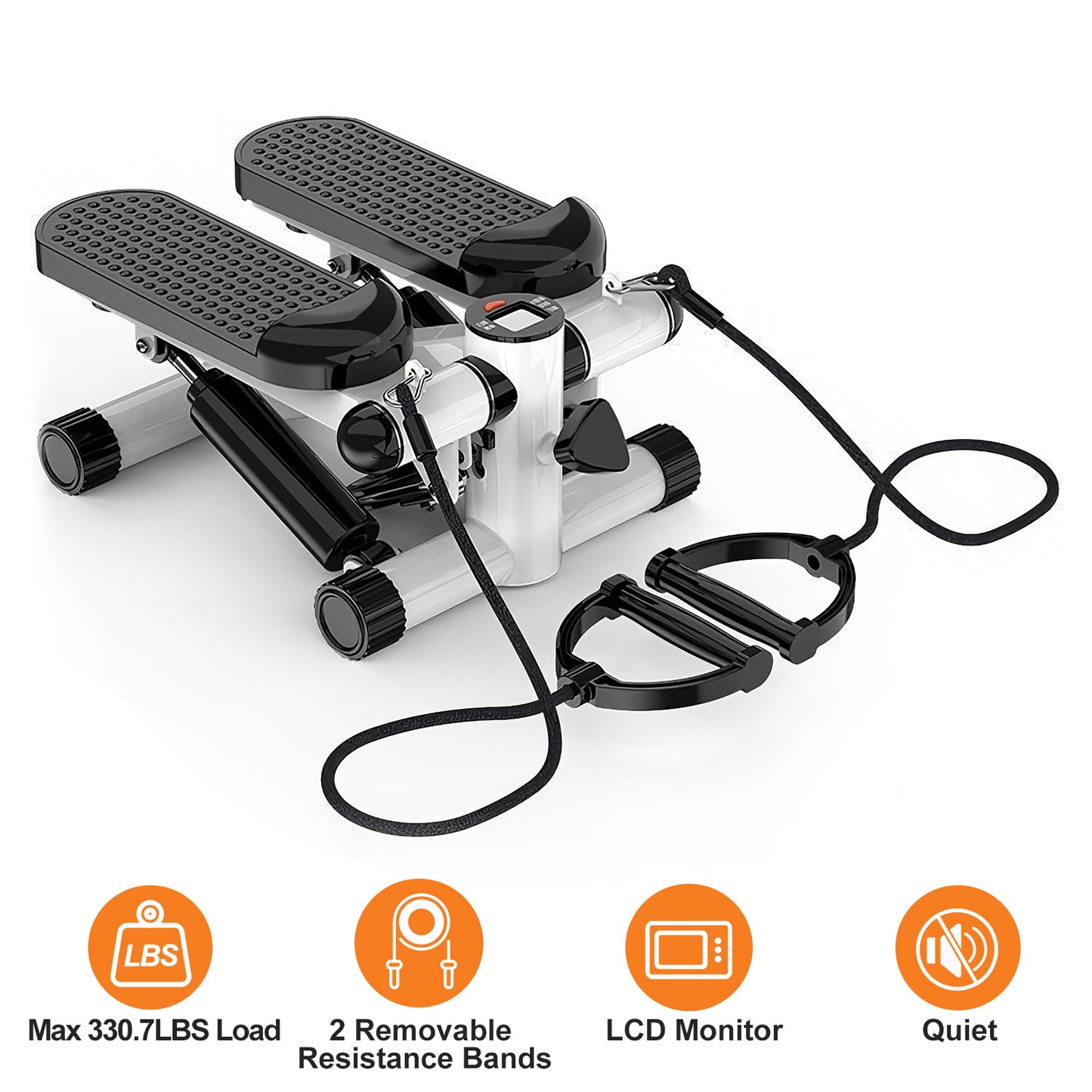 Mini Fitness Stepper with Resistance Bands - 330 lbs Capacity | LCD Monitor
