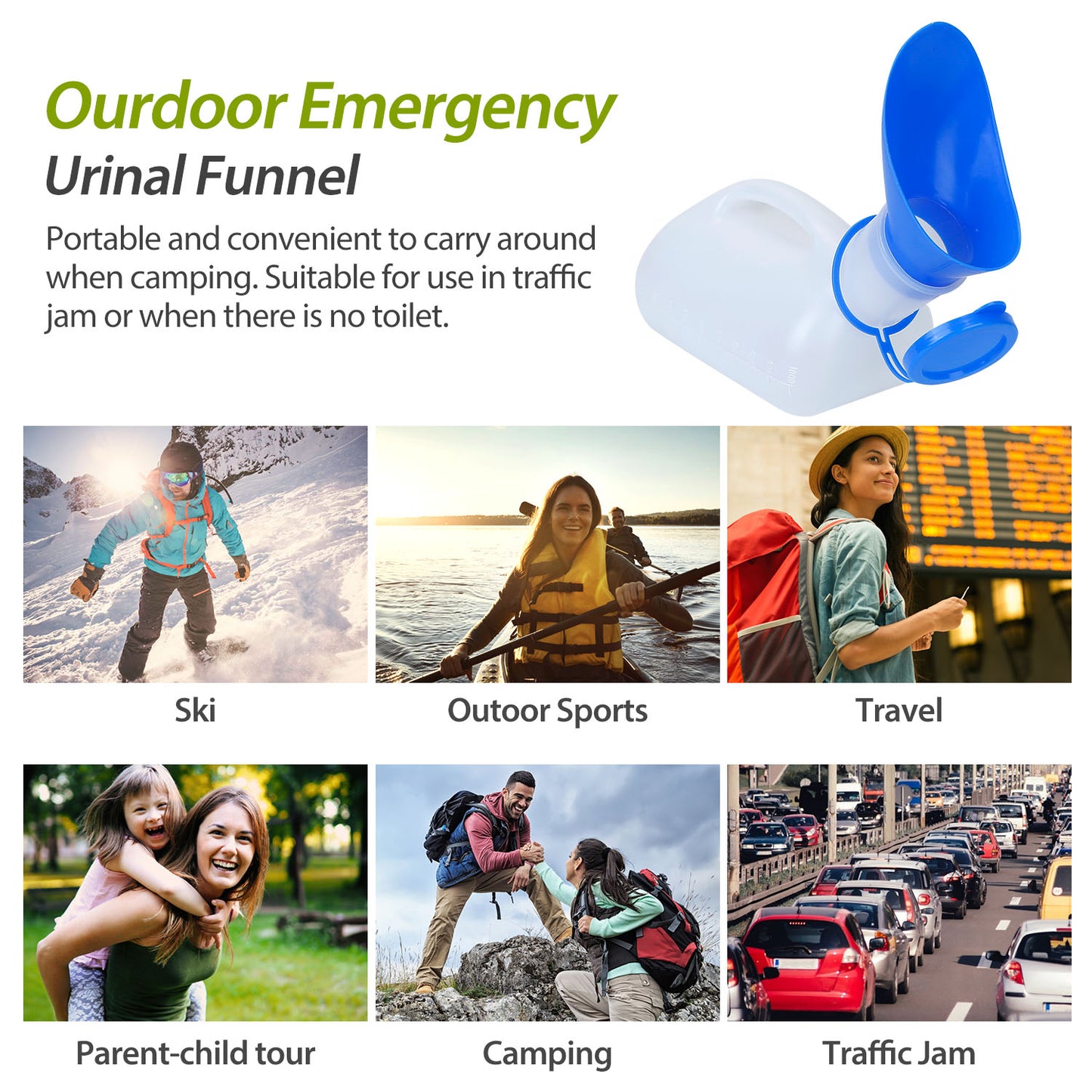 Portable Emergency Urinal Bottle - 1L Unisex Travel Toilet with Lid & Funnel for Car & Camping