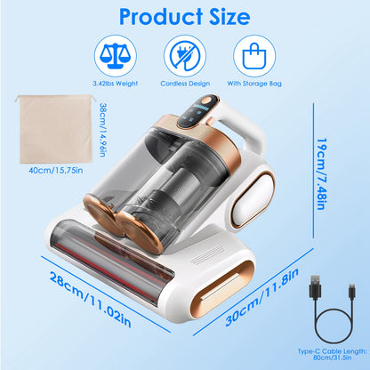 Mattress Vacuum Cleaner 16KPa - UV-C Light Handheld Bed Vacuum with HEPA Filter