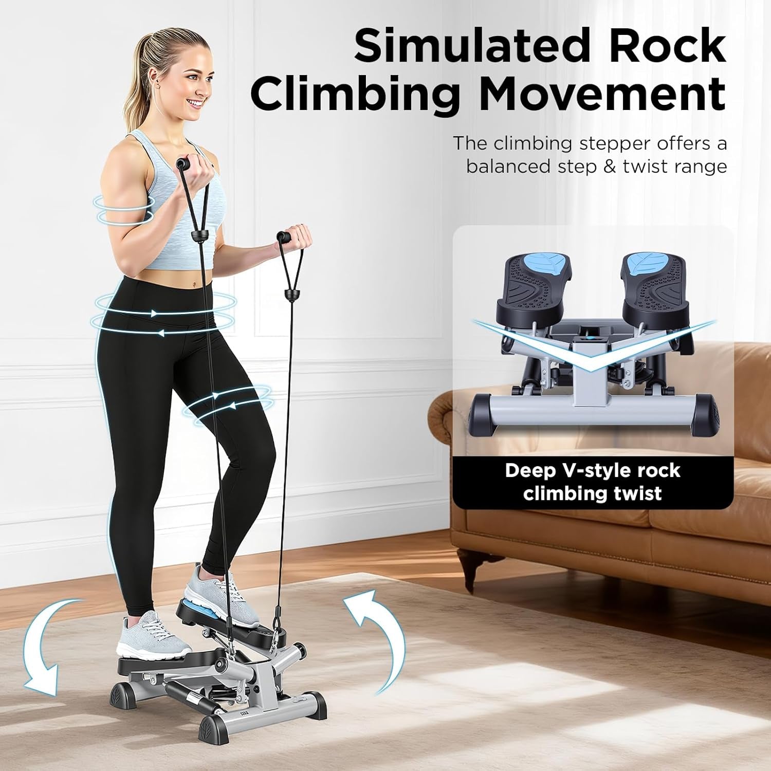 Mini Stepper Steppers for Exercise at Home Stair Step Cardio Thigh Master Workout Equipment Fitness Pedal Exerciser Non-Slip Pedals with Resistance Bands LCD Digital Monitor Climber