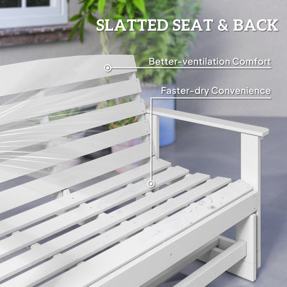 Patio Glider Bench - HDPE Slatted Double Rocking Chair for Outdoor Porch & Garden - White