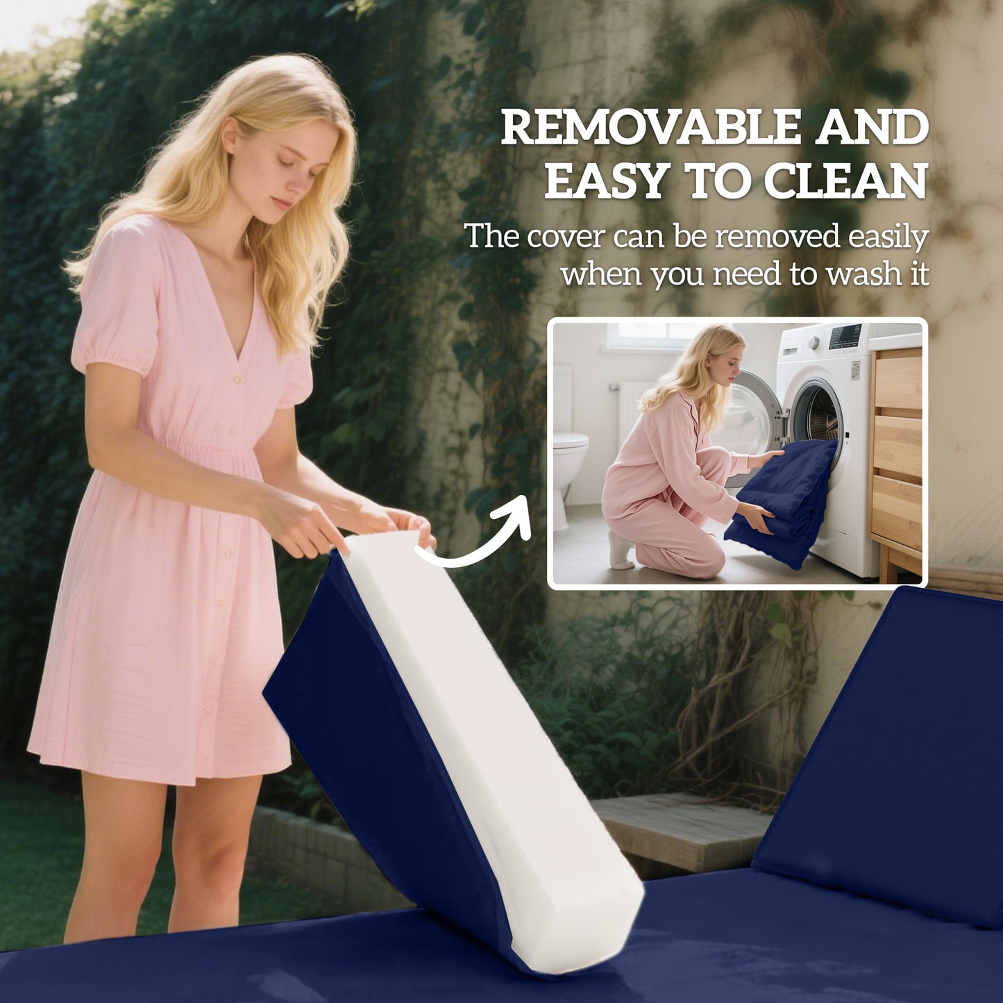 2-Piece Patio Chair Cushions with Backrests - Outdoor Lounge Chair Replacement Cushions - Navy