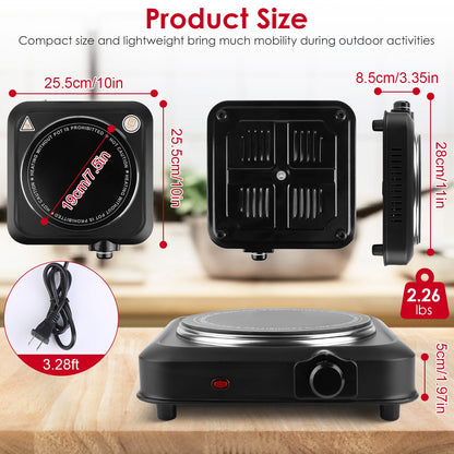 Placa calefactora eléctrica portátil de 1200 W: cocina infrarroja de un solo quemador para autocaravanas y camping