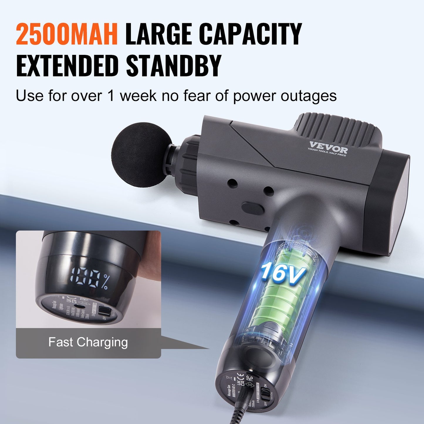 VEVOR Massage Gun - Deep Tissue Percussion Massager | 8 Speeds & 6 Heads