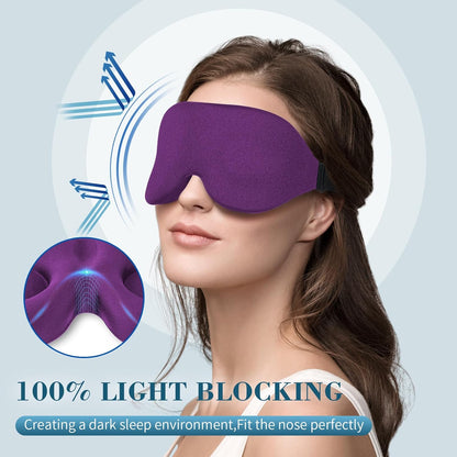 Sleep Mask for Side Sleeper, Light Blocking Sleeping Eye Mask for Women Men, 3D Contoured Cup Night Blindfold, Luxury Eye Cover Eyeshade with Adjustable Strap for Travel, Nap, Purple