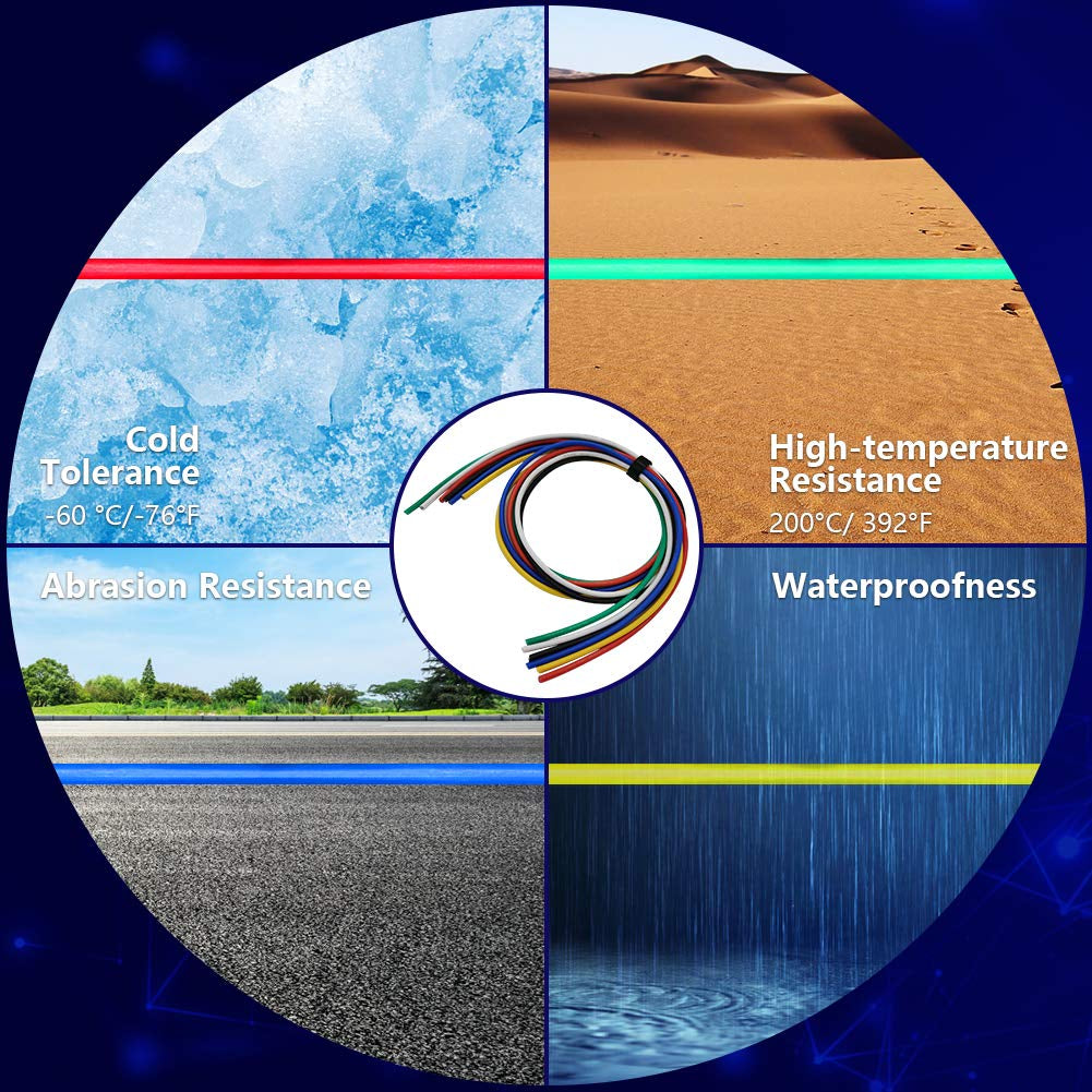 14 AWG Stranded Wire Spool 5Ft Each 6 Colors Flexible 14 Gauge Silicone Hook up Wire Kit Electrical Tinned Copper Wire