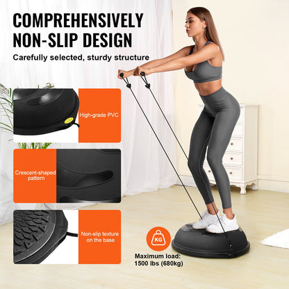 Pelota BOSU Pro de 26 pulgadas: Entrenador de equilibrio de alta resistencia con capacidad de 1500 lb para atletas avanzados, color negro