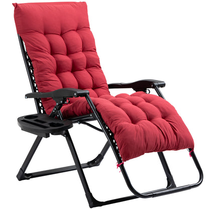 Padded Zero Gravity Chair - Folding Recliner with Cup Holder & Cushion for Patio, Pool & Camping - Red