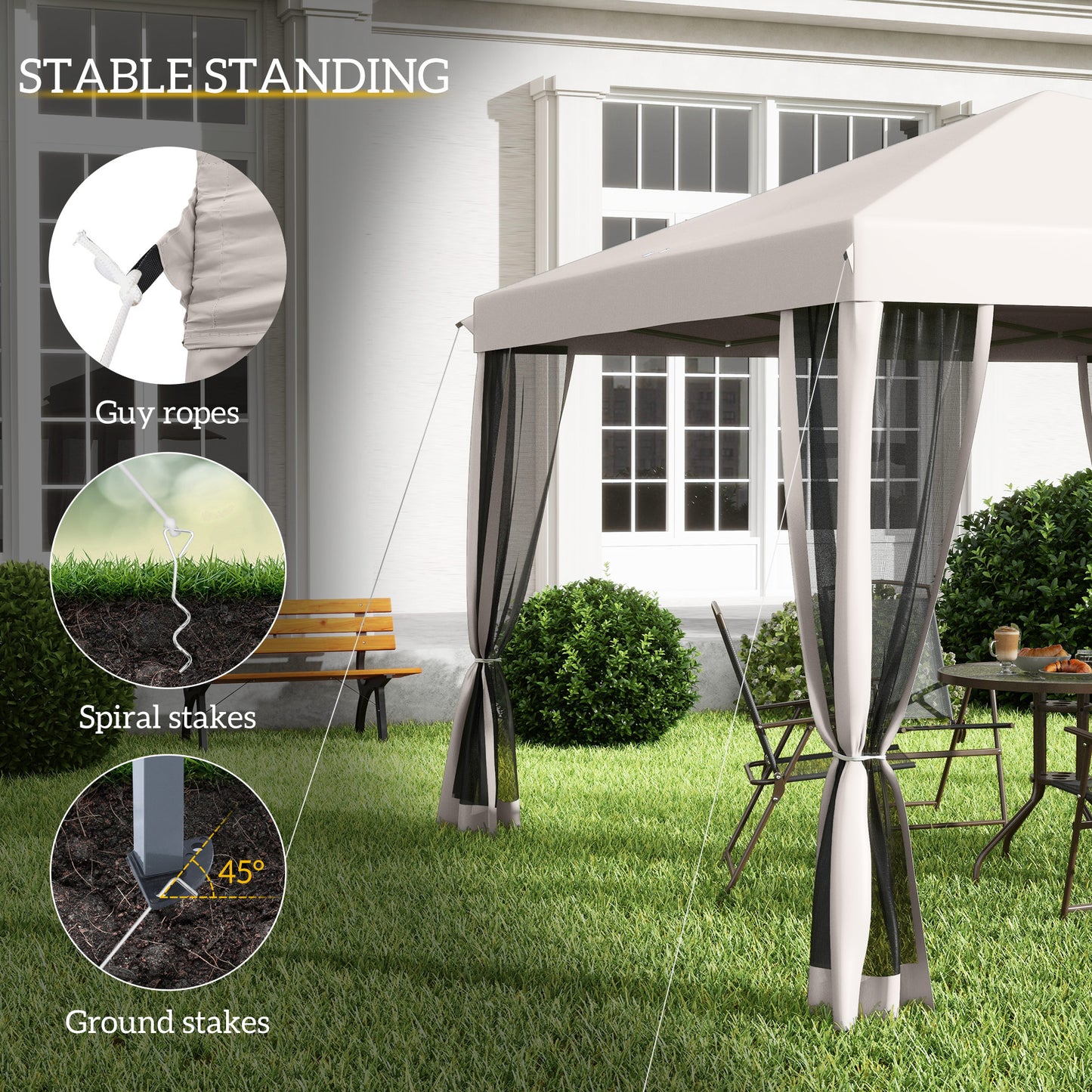 10' x 10' Pop Up Canopy Tent with Netting - Instant Gazebo Screen House for Outdoor, Patio & Camping - Beige