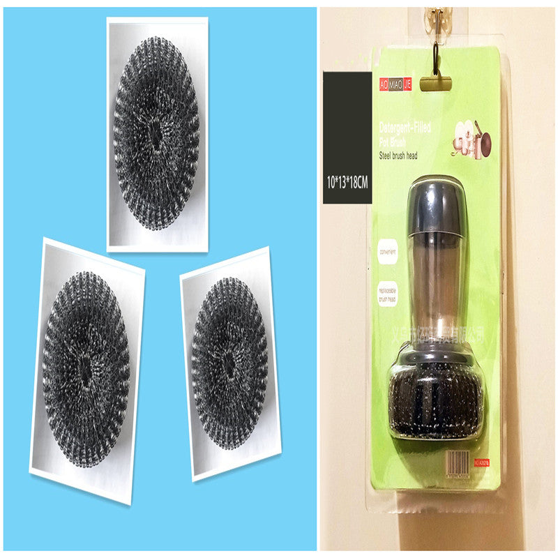 Soap Dispensing Dish Brush – Push-Button Palm Scrubber for Kitchen Cleaning